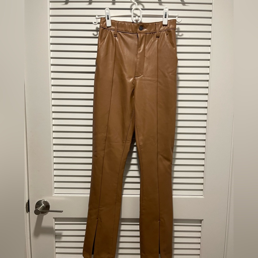 Abercrombie The Skinny Ultra High Rise Leather Pleather Pant Brown Women Size 2